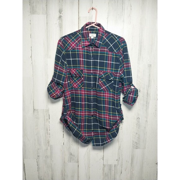 Matchstick Flannel Tunic Shirt Top Women L Button Long Sleeve Multicolor Plaid - Picture 8 of 11